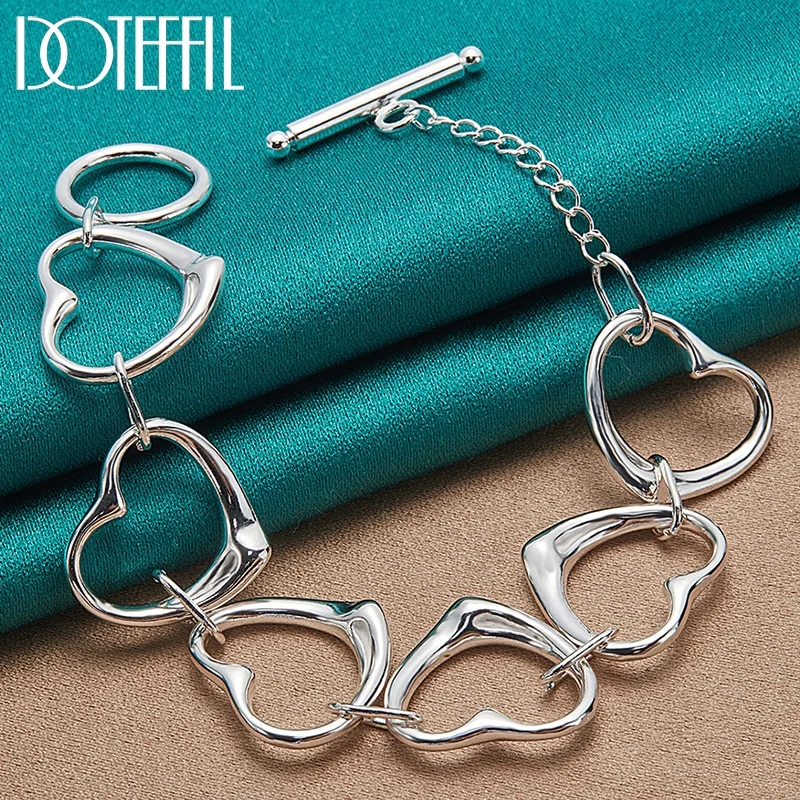 925 Sterling Silver Six Heart Chain Bracelet For Woman Jewelry