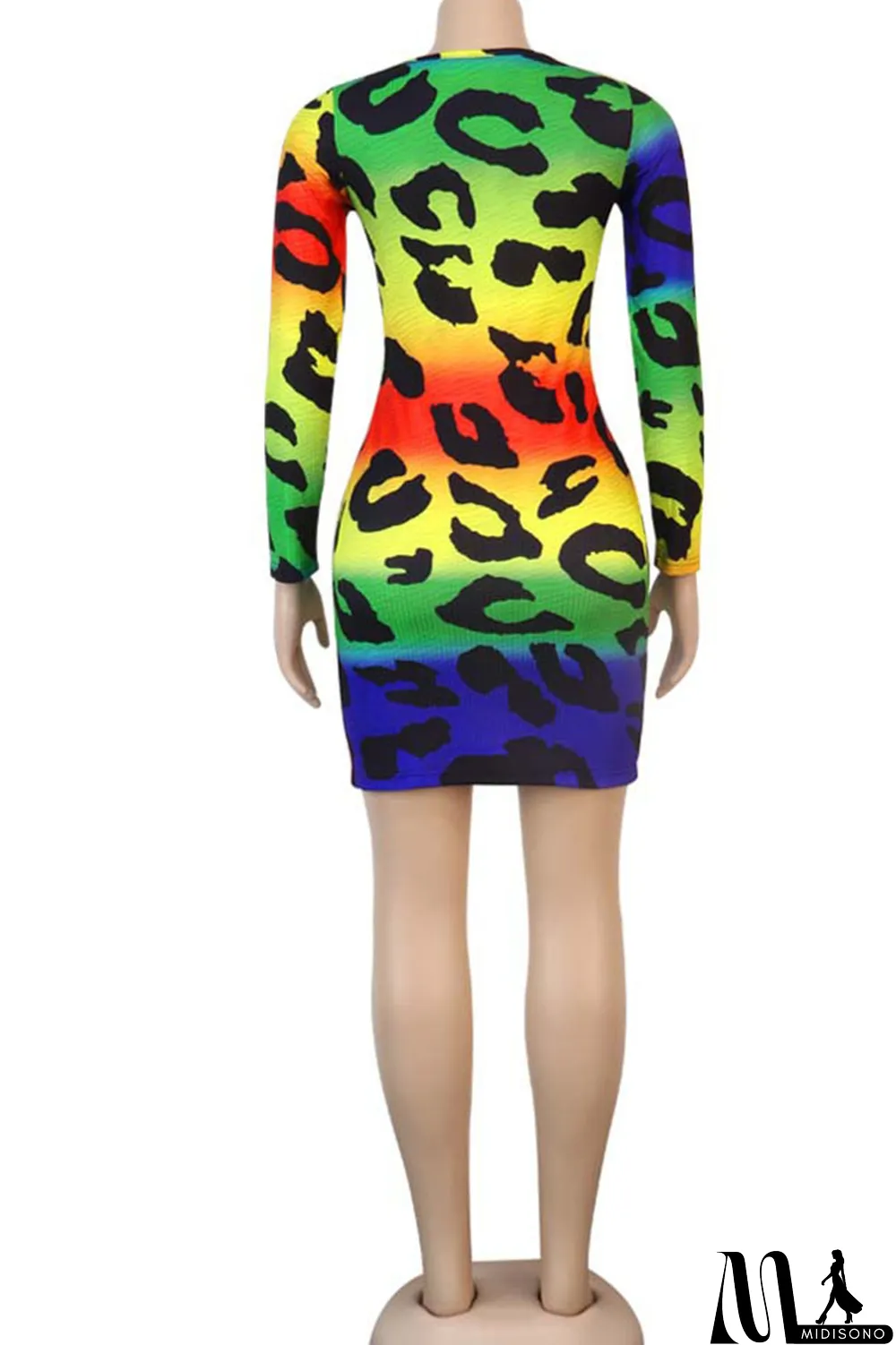 MidiSono - Multi-color Sexy Print Hollowed Out Split Joint Frenulum O Neck Pencil Skirt Dresses