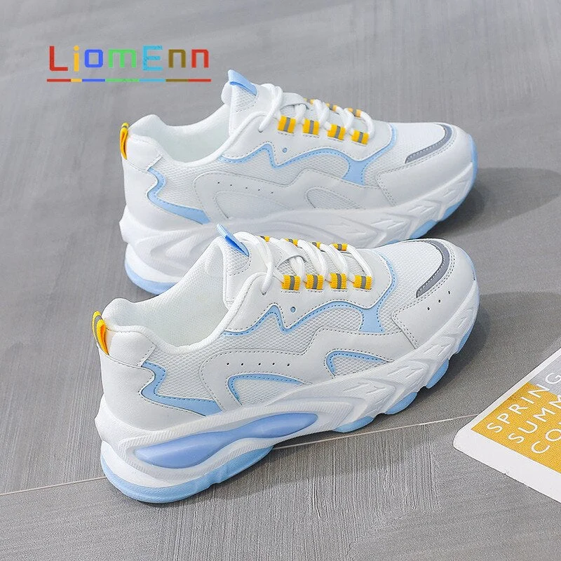 White Platform Sneakers Woman Vulcanize Sport Shoes 2021 New Light Green Blue Chunky Sneaker dames Tenis basket zapatillas mujer