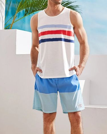Men's Casual Resort Printed Vest Set 023