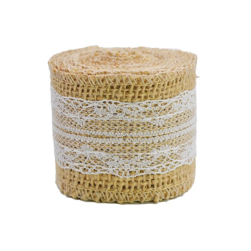 2M 5cm Natural Jute Burlap Ribbon Rustic Wedding Decoration Lace Hessian Vintage Wedding Party Table Decor Christmas Supplies