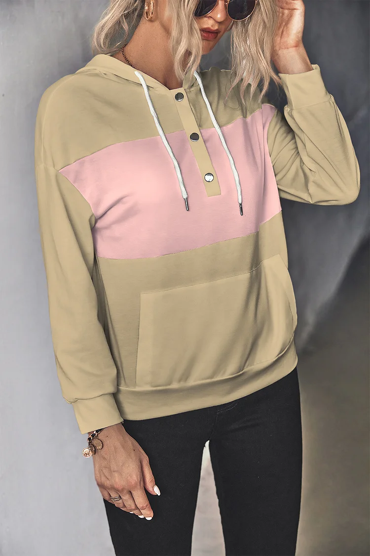 Women's Hoodie Classic Button Hooded Panel Casual Sweatshirt