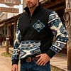 💥2025 New Arrivals!Mens Western Fleece Jacket Cowboy Bull Head Print Pullover 1/4 Zip Up Stand Collar Country Sweatshirts Western Gifts For Men With Pocket