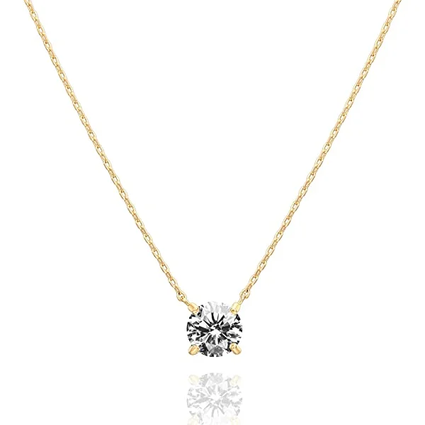 PAVOI 14K Gold Plated Crystal Solitaire 1.5 Carat (7.3mm) CZ Dainty Choker Necklace | Gold Necklaces for Women White Gold 14K Gold Plated