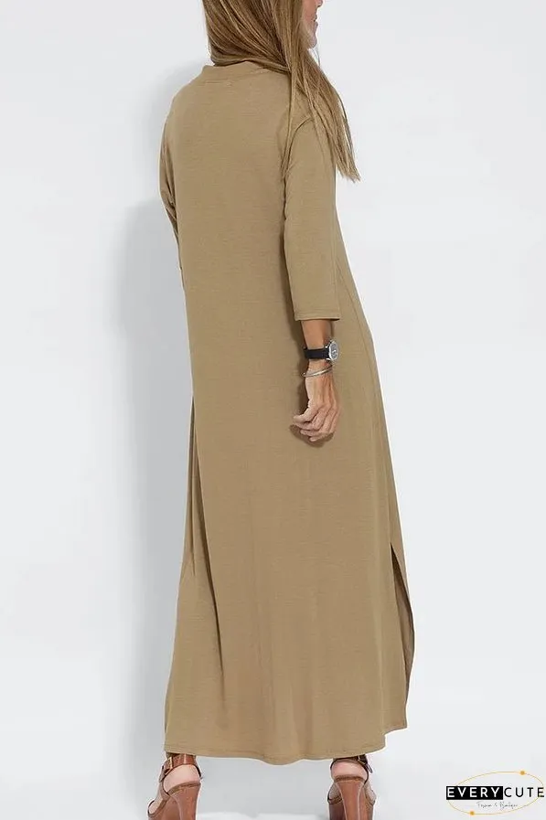 Women Casual V Neck Solid Color Maxi Dress