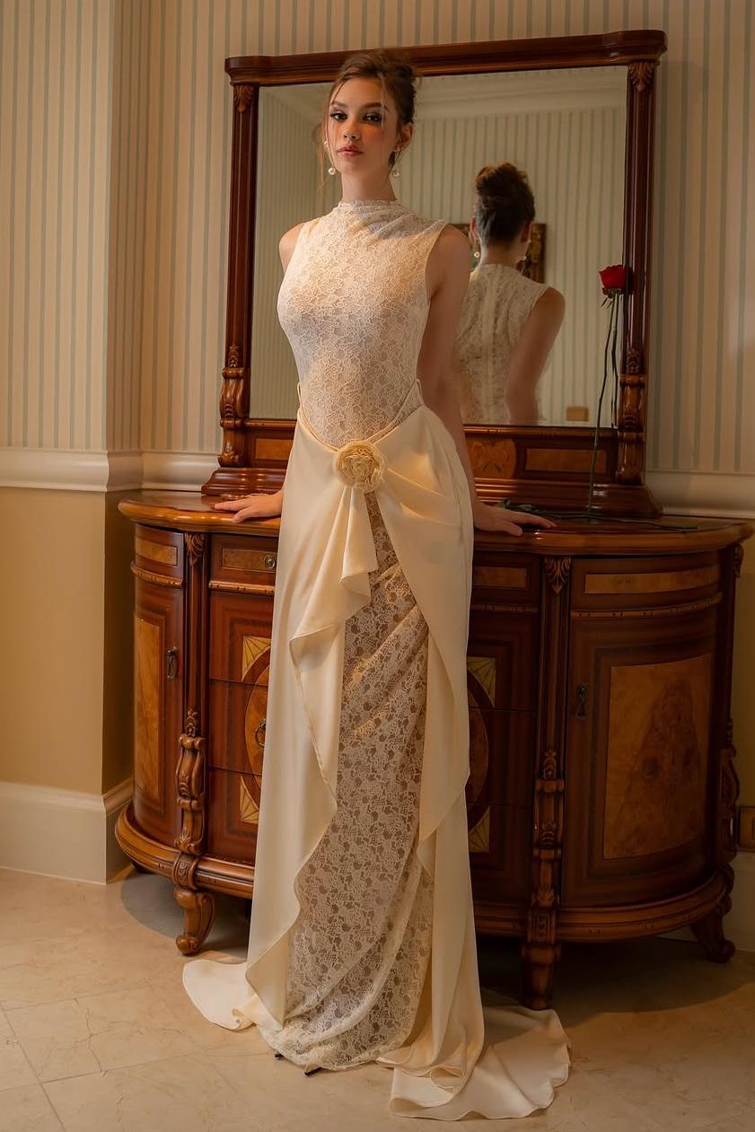 Lvs&Broner High Neck Sleeveless Mermaid Prom Dress With Lace Embroidery