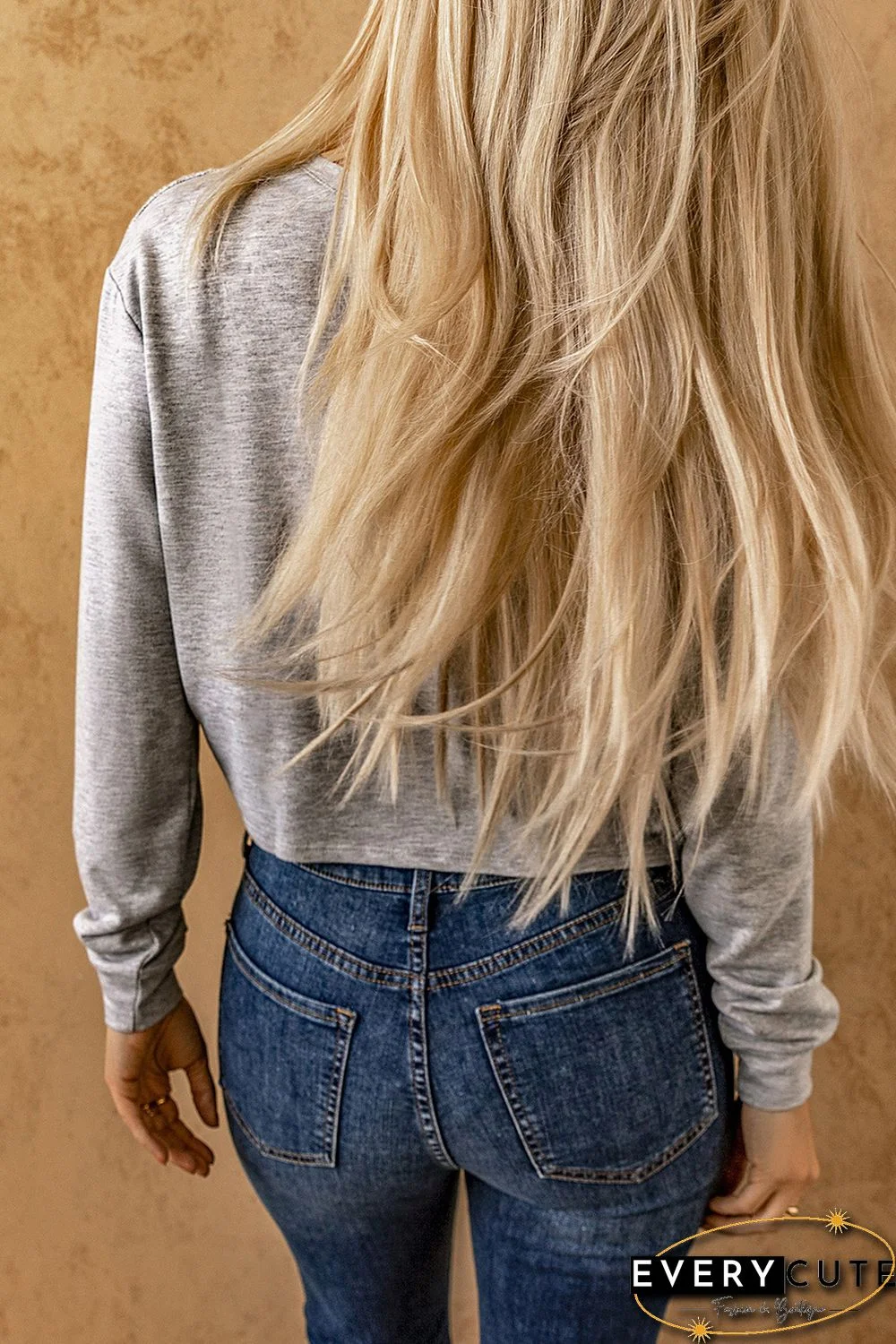 Gray Expose Seam Knitted Patchwork Cropped Top