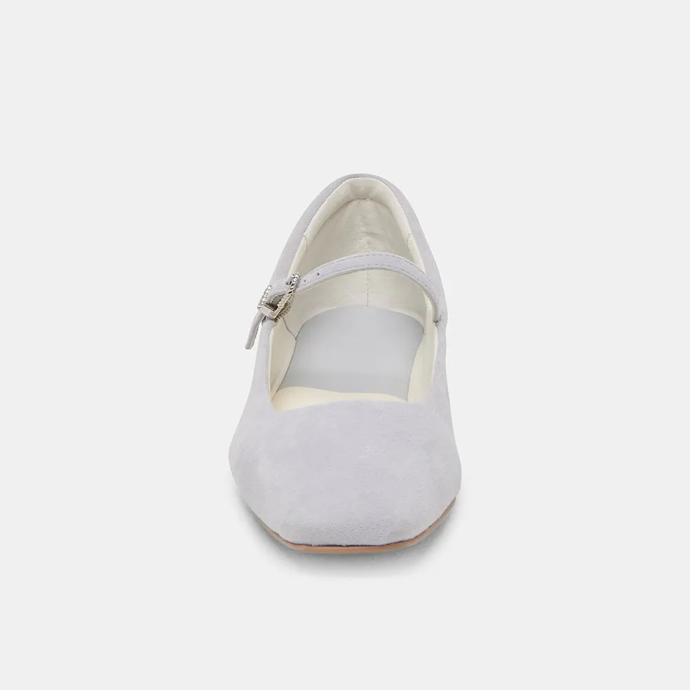YDN Light Grey Vegan Suede Square Toe Simple Mary Jane Flats
