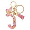 DIY Pink Tassel Ring Letter Butterfly Keychain