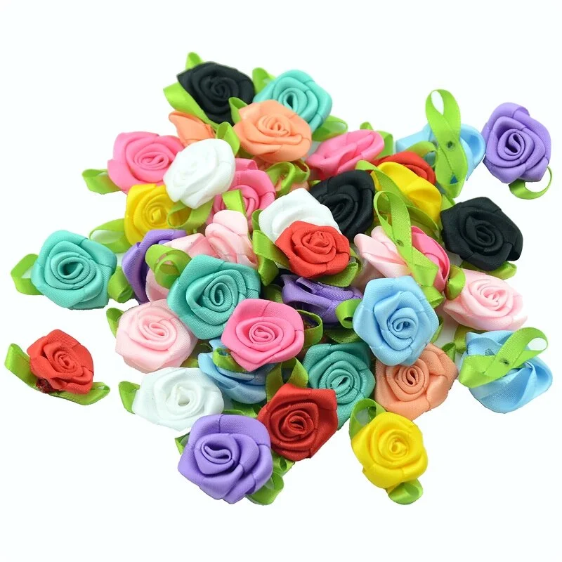 20PCS 3CM Satin Ribbon Artificial Silk Rose Flower Heads For Wedding Decoration Handmade DIY Gift Box Craft Scrapbooking