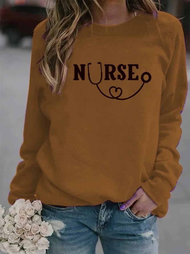 Gamezplane college outfits Women Hoodie Nurse Printed Hoodies Women Fleece Long Sleeve O Neck Loose Sweatshirt Girls Pullovers Winter