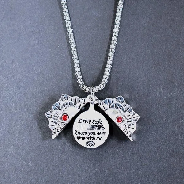 Drive Safe I Need You Here With Me Skull Necklace