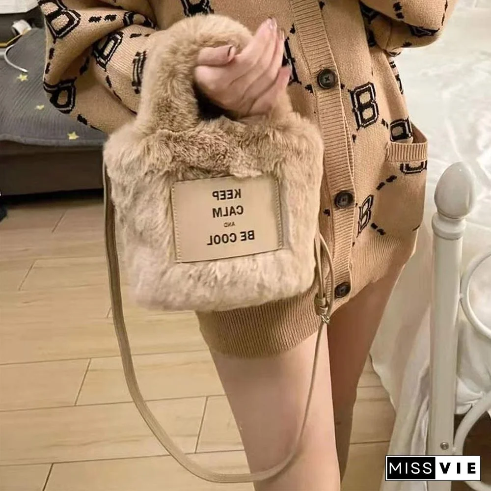 Letter Print Furry Crossbody Bag