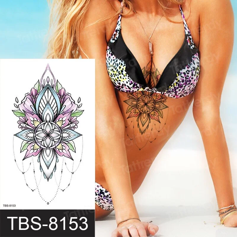 mandala temporary tattoo sticker lace black henna sex tattoo for woman under breast tattoo underboob sketches tattoo designs