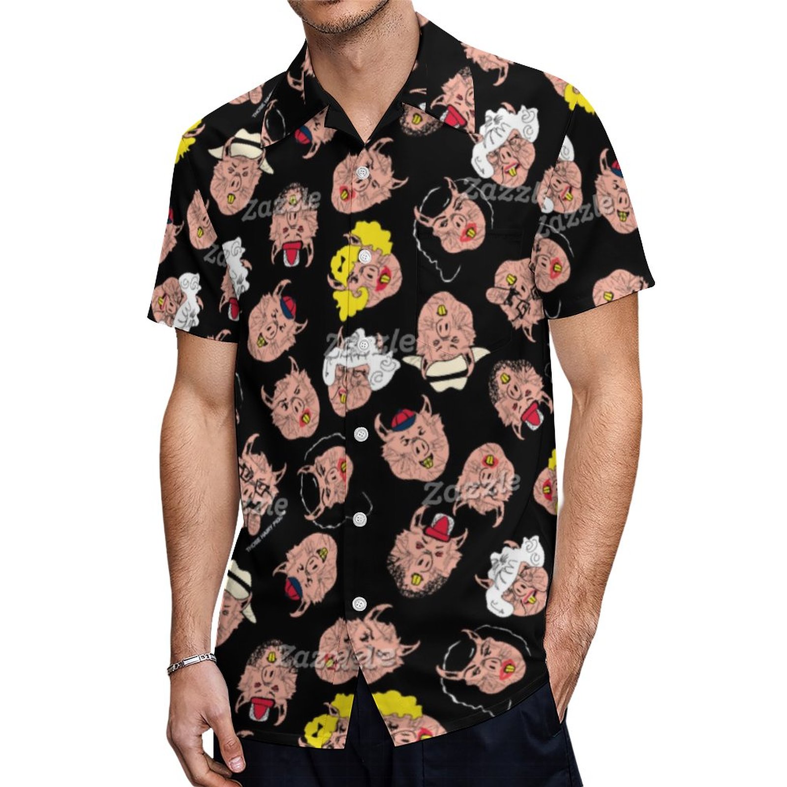 Those Hairy Pigs Signature Black Hawaiian Shirt Mens Button Down Plus Size Tropical Hawaii Beach Shirts