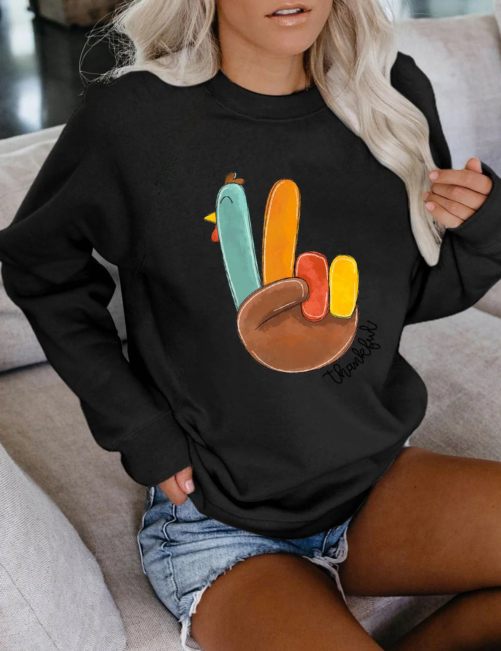 Peace Sign Turkey Thankful Sweatshirt