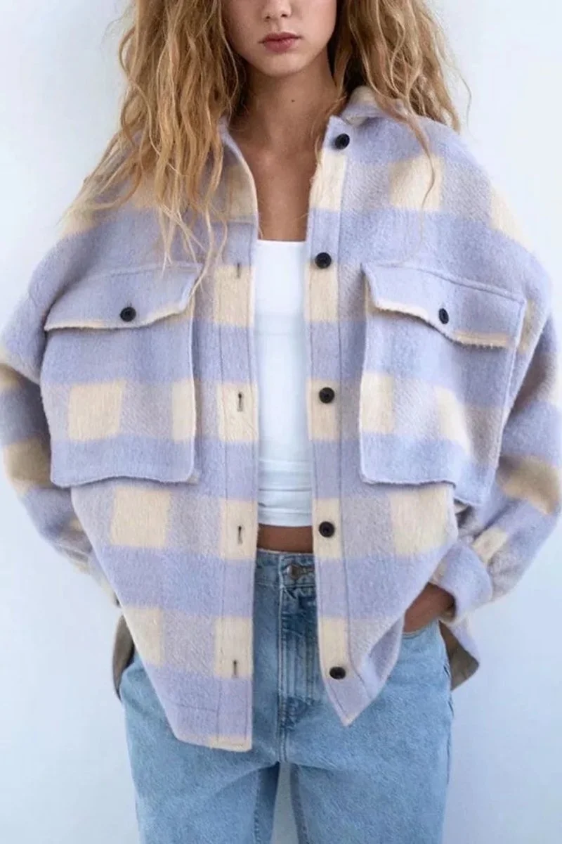 Single-Breasted Tartan Woolen Coat