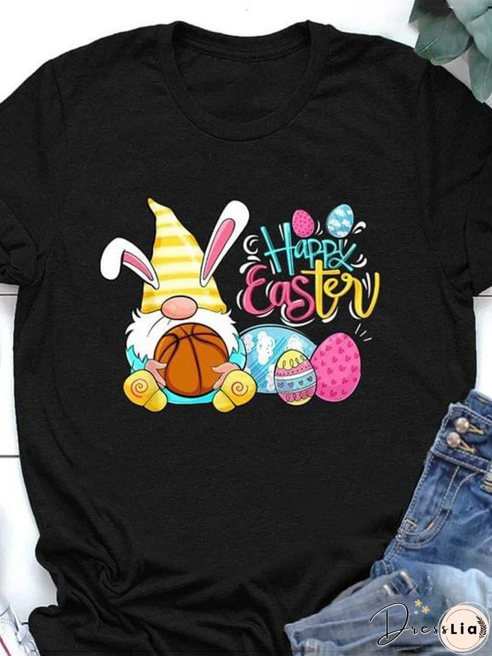 T-Shirts Rabbit Hug Basketball Print Crew Neck Short Sleeve T-Shirt for Women