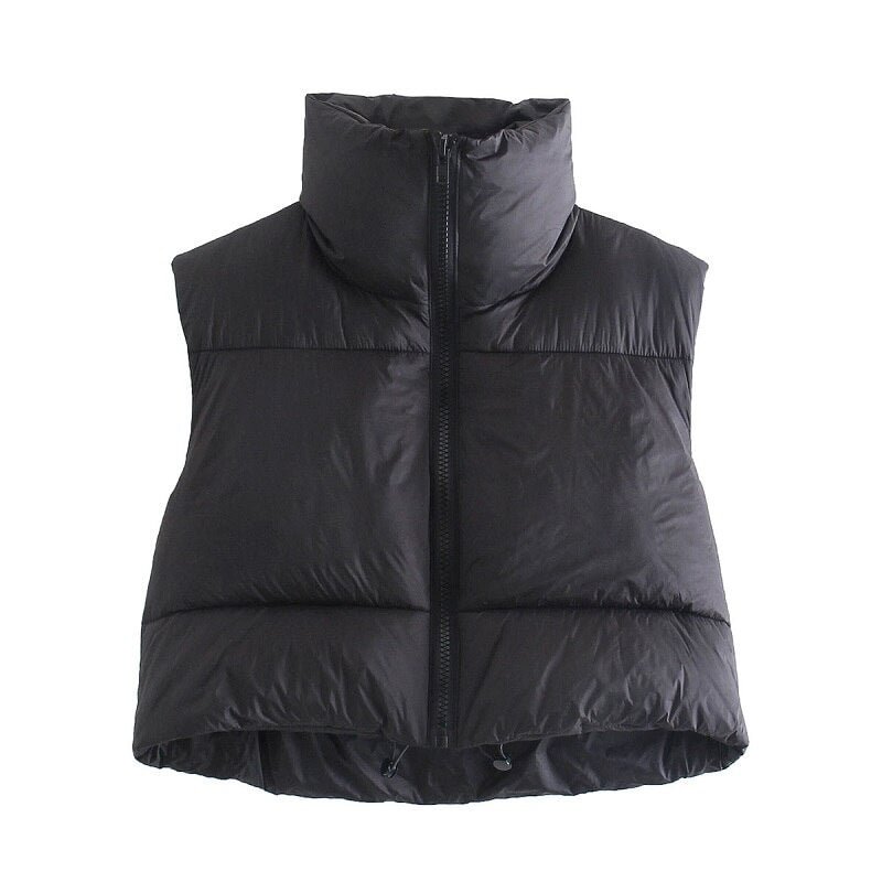 2021 Women Fashion Brown Cropped Vest Coat Female Stand Collar Zipper Waistcoat Ladies Casual Outerwear