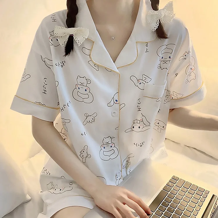 Cute Cartoon White Pajama - Gotamochi Kawaii Shop, Kawaii Clothes