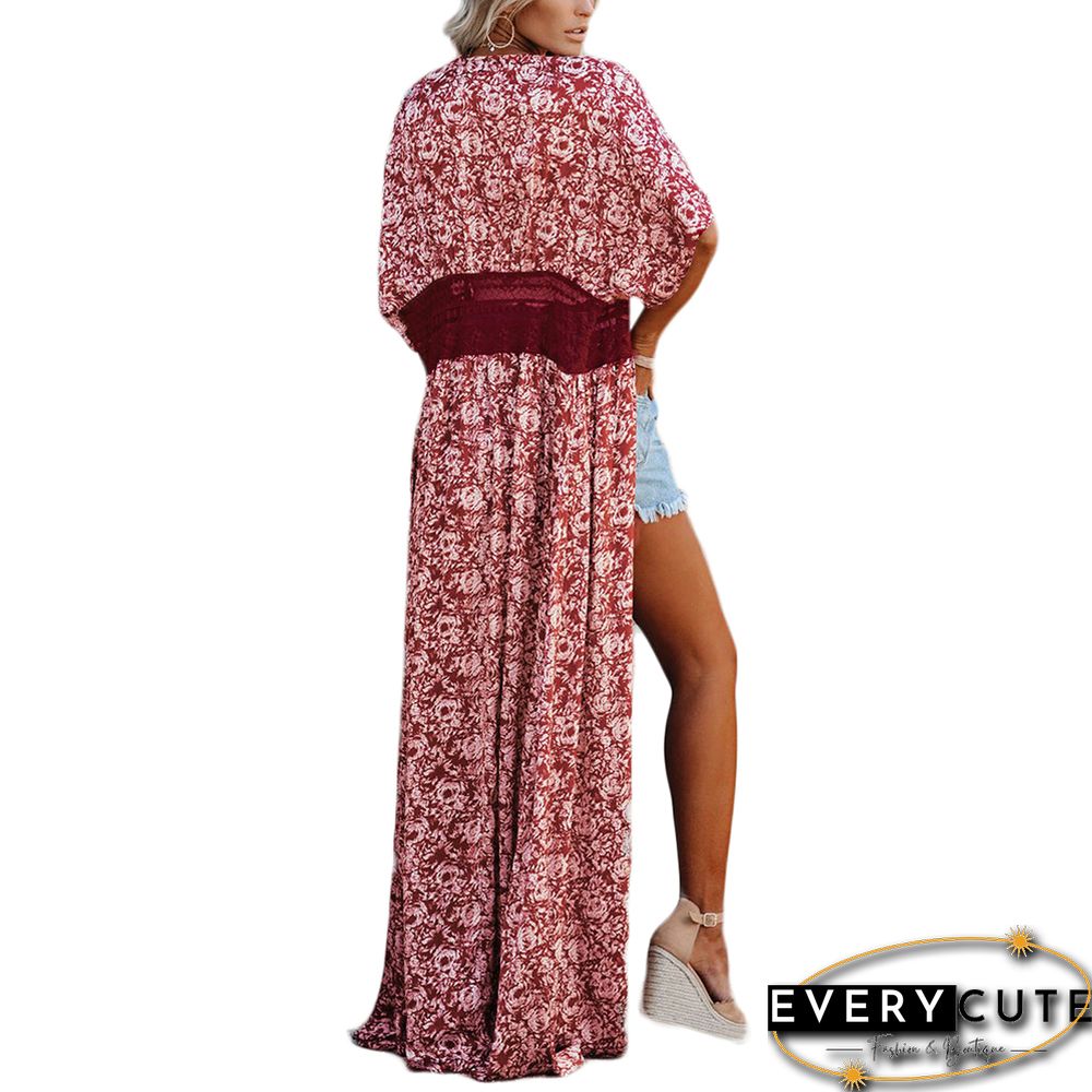 Rust Red Chiffon & Lack Long Kimono Beach Cover
