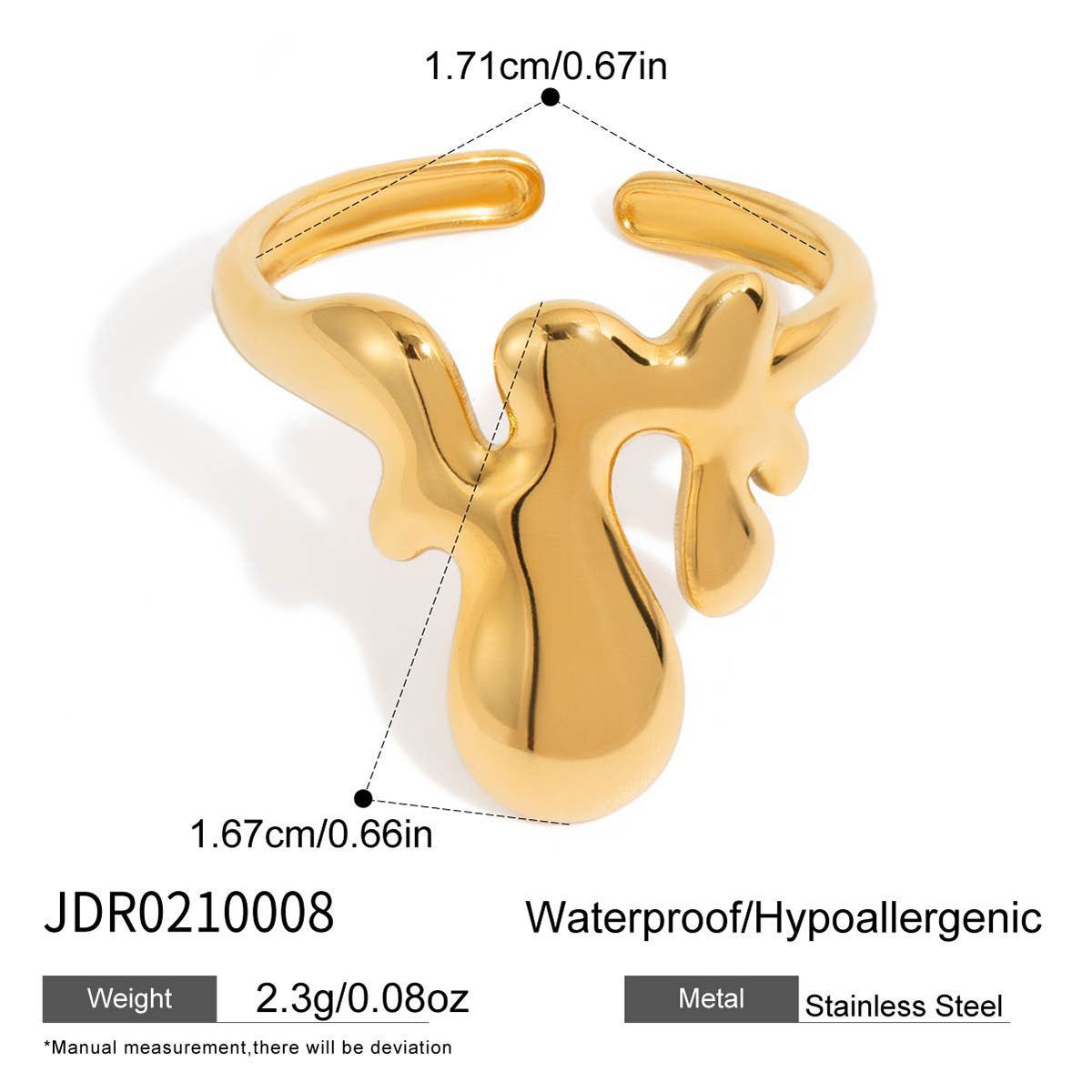 European and American style stainless steel electroplated 18K gold liquid polished geometric rings are hot-selling export personalized rings