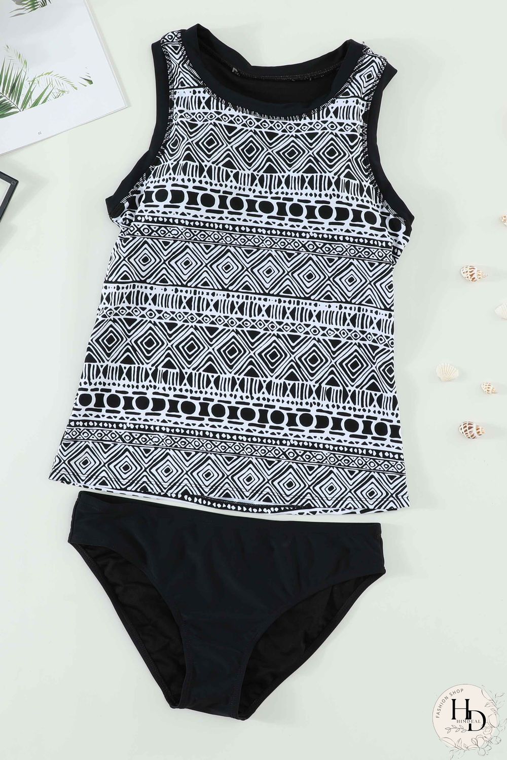 Printed Sleeveless Scoop Neck Tankini Set