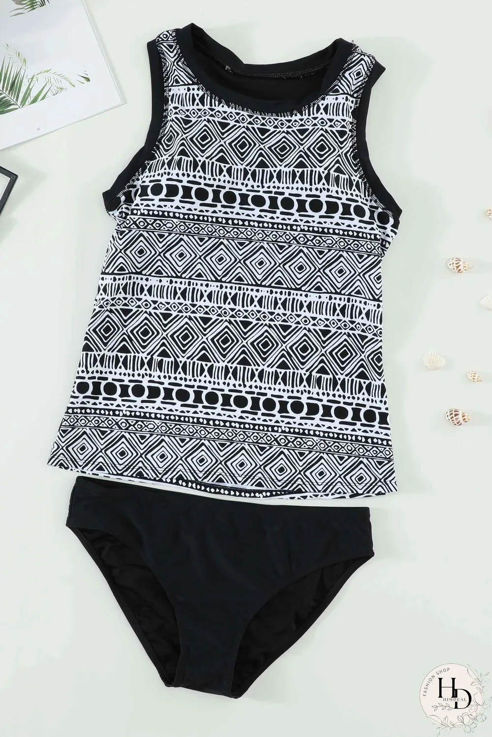 Printed Sleeveless Scoop Neck Tankini Set