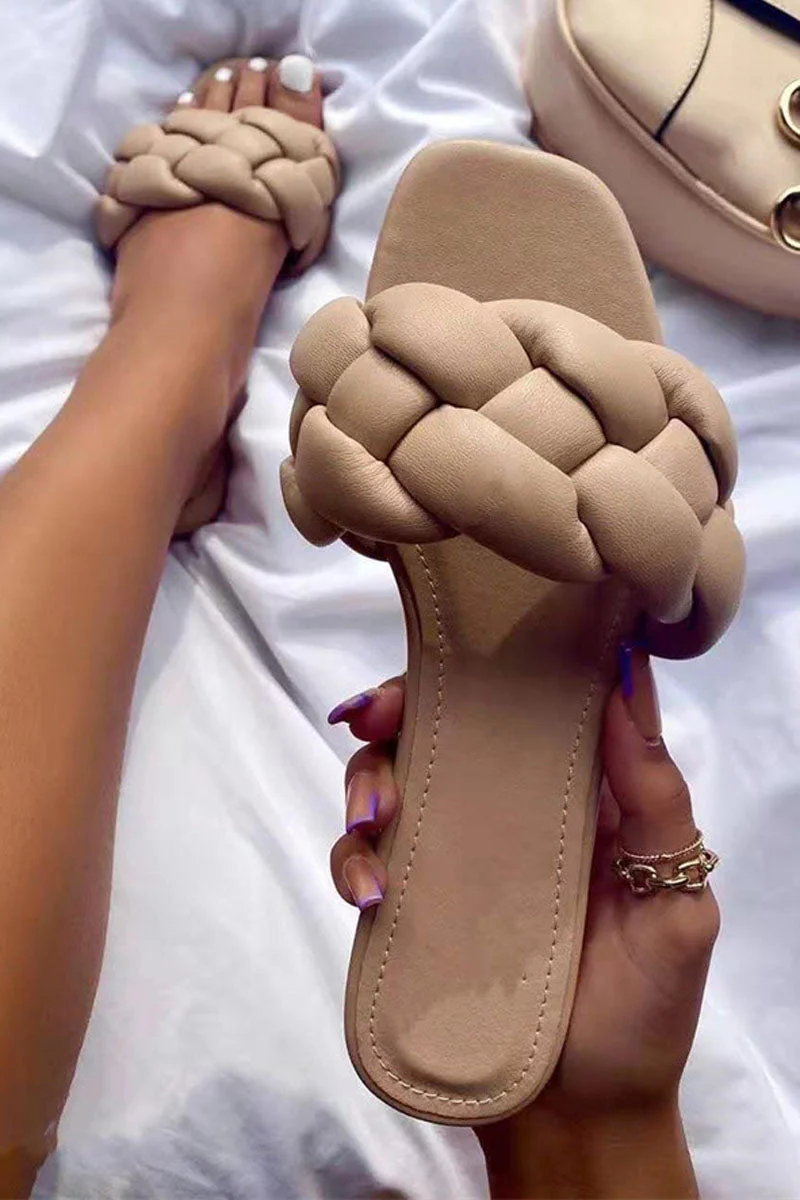 PU Leather Woven Slipper Shoes