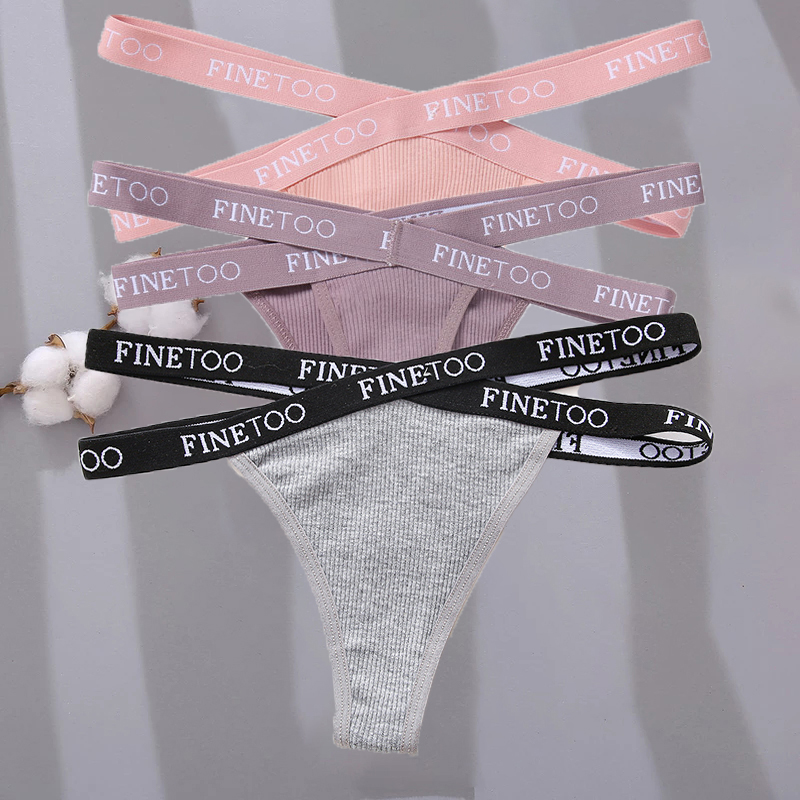 Damokan 3PCS/Set Cross Strap G-String Cotton Panties Women Sexy High Waist Women's Panties FINETOO Letter Waisted Panty Lingerie M-XL