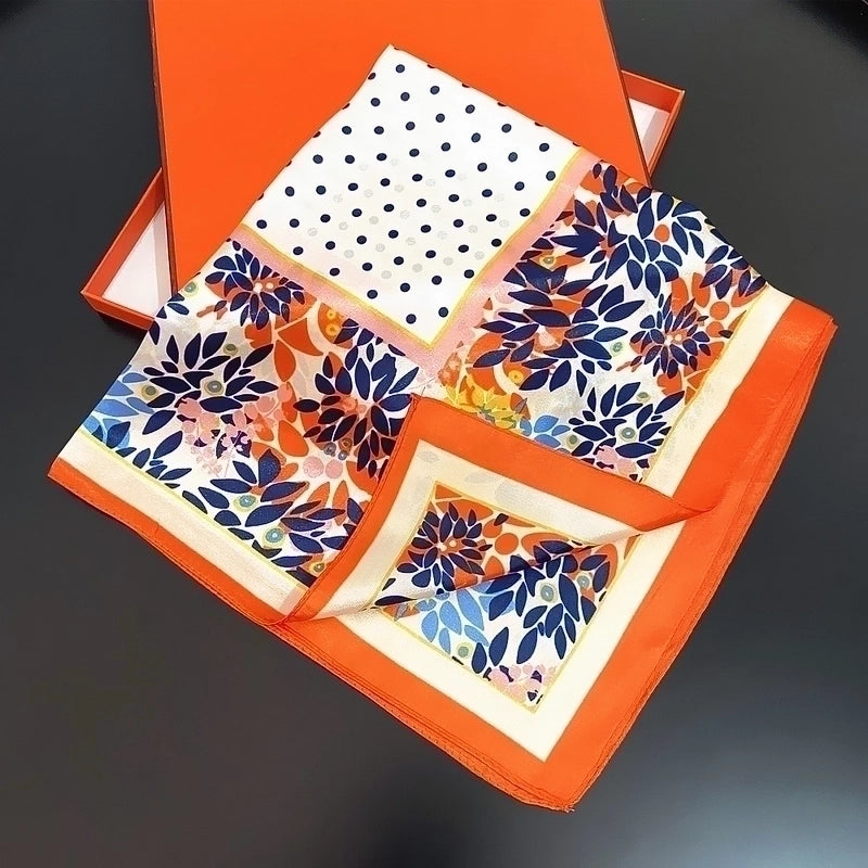 60cm Spring New Little Leaves Professional Ladies Square Scarf Silk Scarf