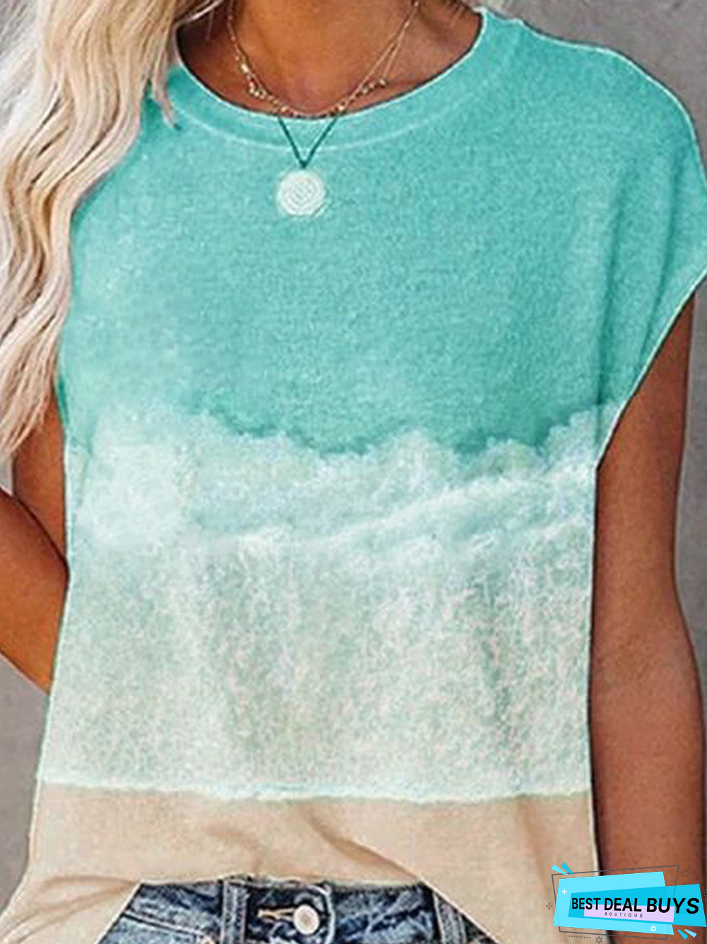 Women's Crew Neck Beach Printed Vacation  Loosen Short Sleeve Casual T-Shirt