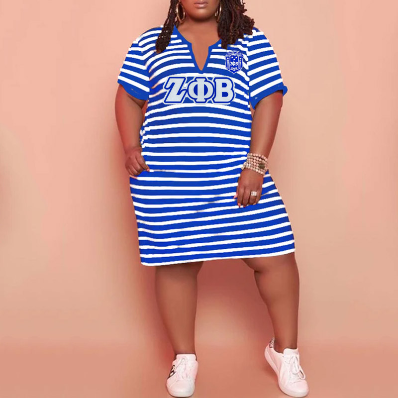 V-Neck Striped Plus Size Casual Mini Dress