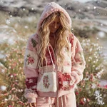 Women's Patchwork Floral Print Plush Hoodie - Image 2