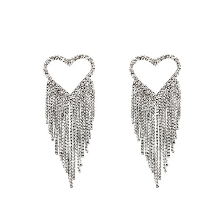 Tassel diamond heart earrings all-match net red hollow heart earrings