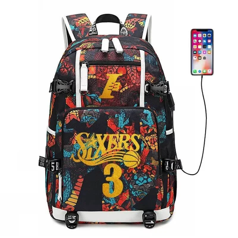 Buzzdaisy Basketball Allen#3 USB Charging Backpack School NoteBook Laptop Travel Bags