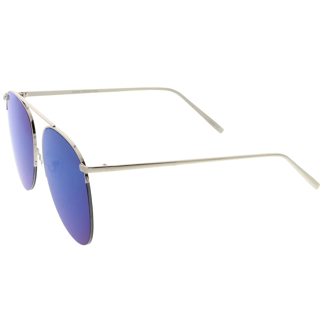 Oversize Semi-Rimless Metal Aviator glasses Crossbar Colored Mirror Flat Lens 61mm
