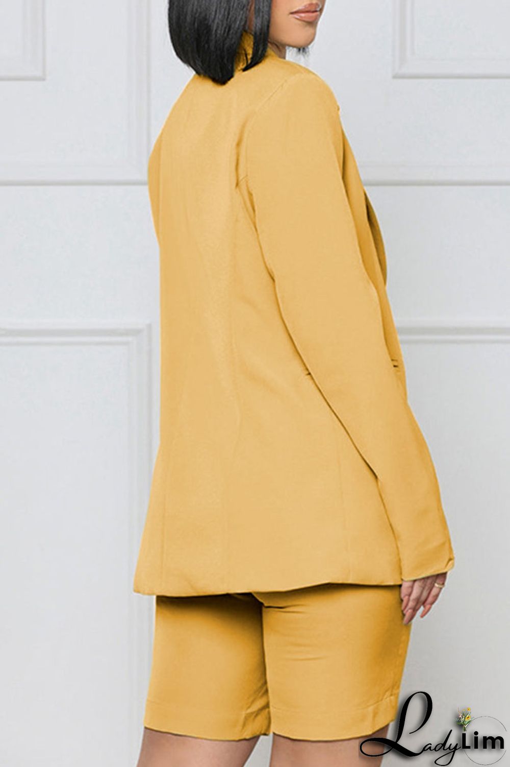 Yellow Casual Solid Patchwork Buttons Turn-back Collar Long Sleeve Two Pieces