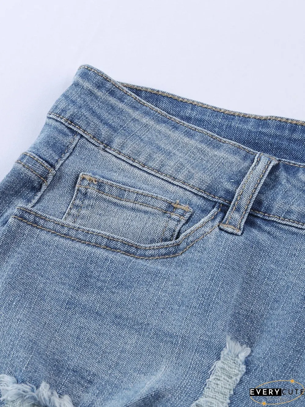 Patriotic Lace-Up Denim Shorts, Distressed