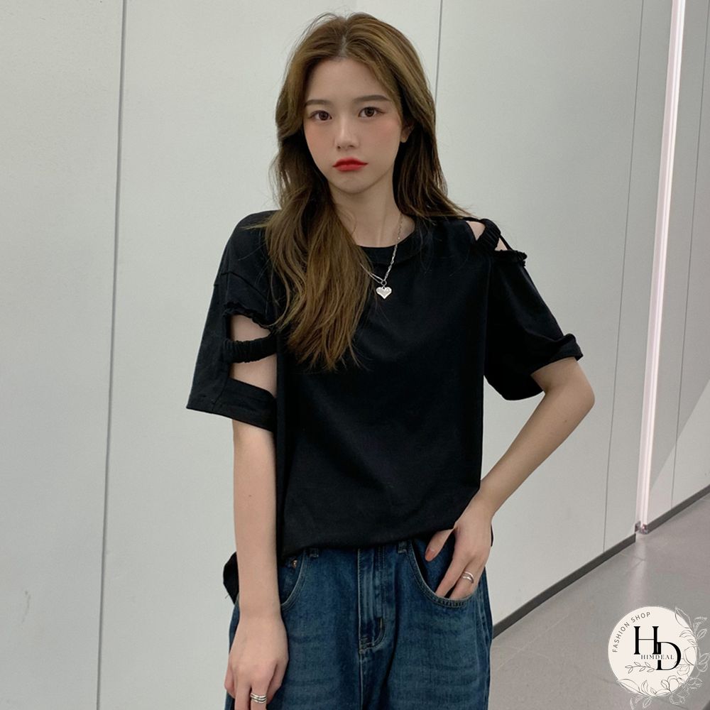 T-Shirts Women Sexy Ladies Tops Hole Harajuku Fashion Loose Summer Ins Korean Style Preppy Vintage Solid Elegant Chic Simple New