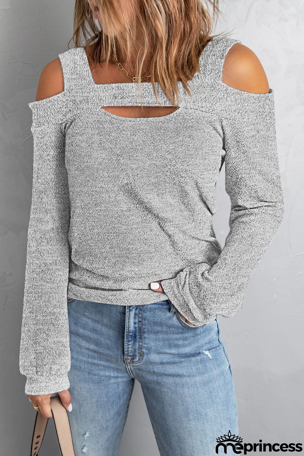Grey Cold Shoulder Knit Top