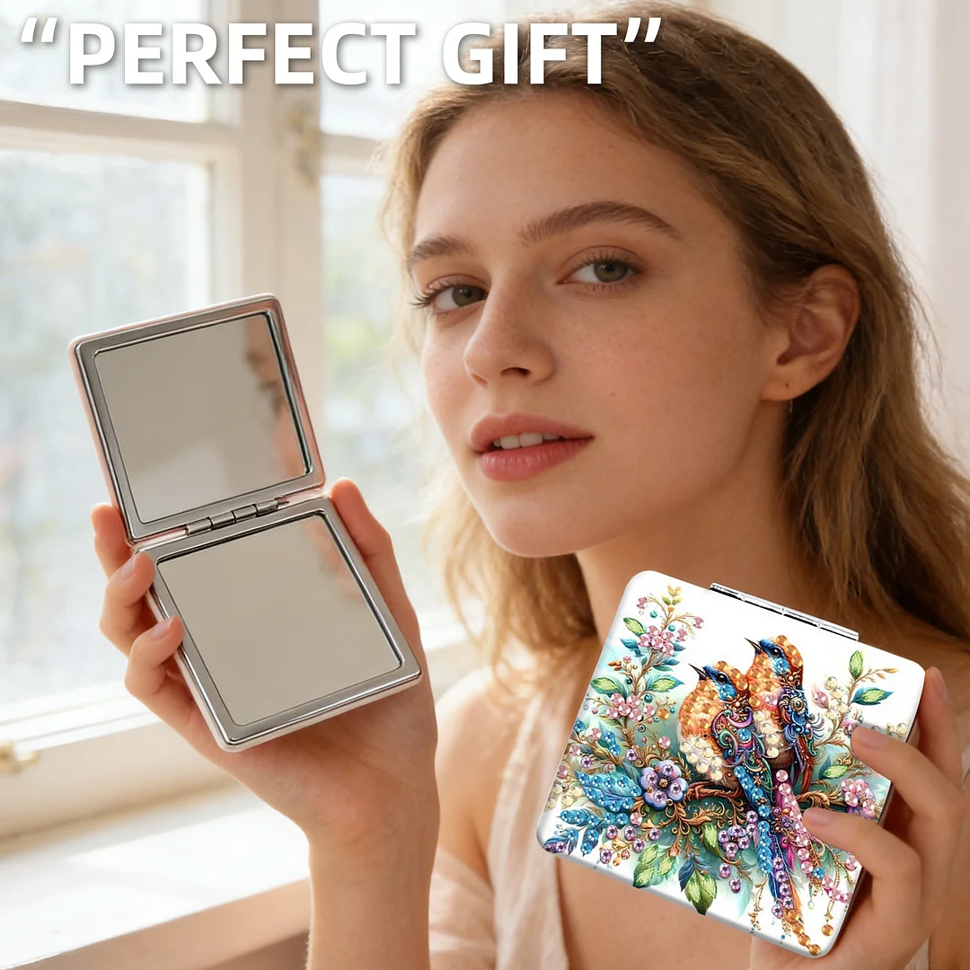 Bird DIY Special Shaped Diamond Painting Compact Mirror Kits Diamond Art Painting Pocket Mirror for Adults and Beginners