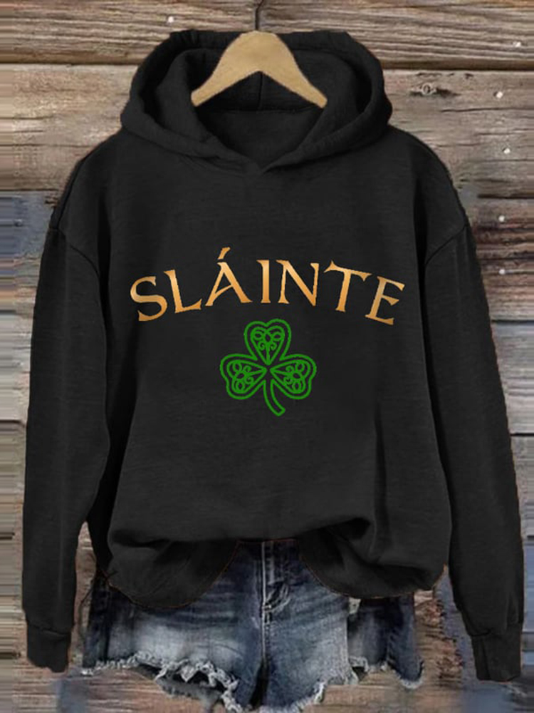 Comstylish Slainte St. Patrick's Day Shamrock Print Hoodie