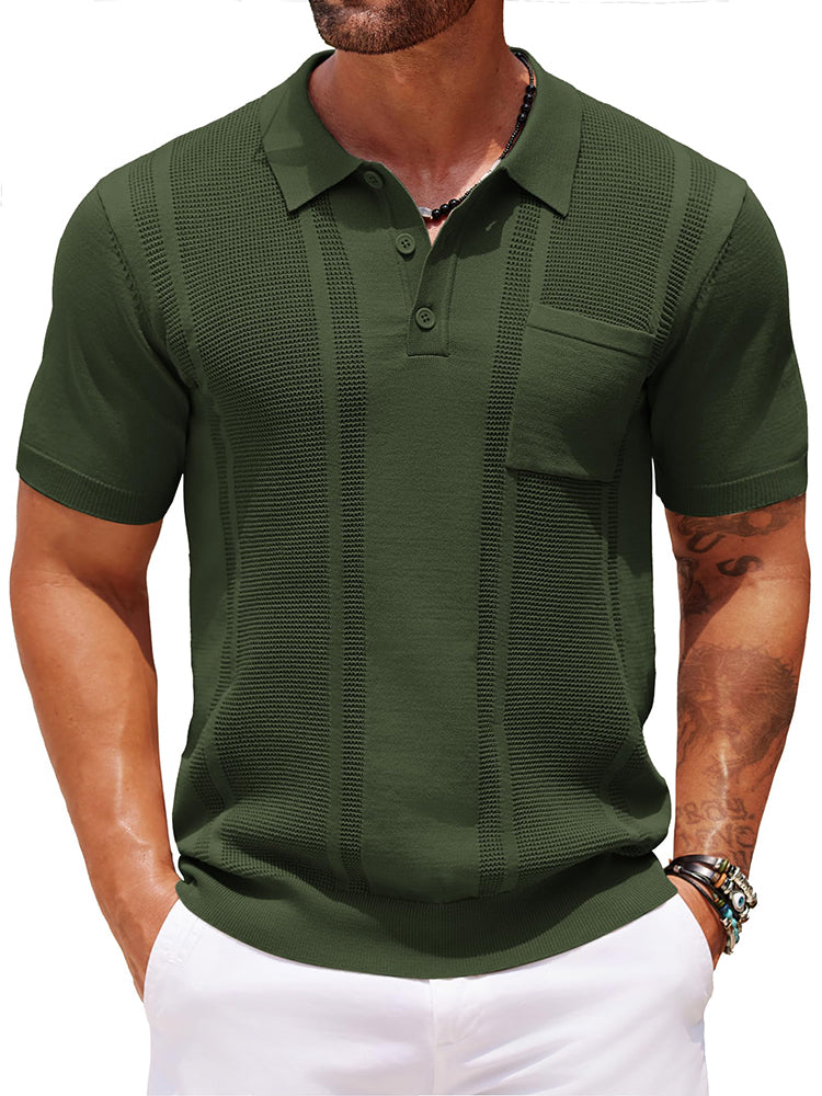 Casual Textured Knit Polo Shirt