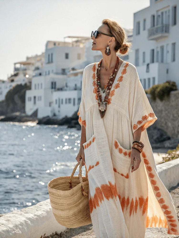 Linen Ocean Printed Loose Women's Dresses