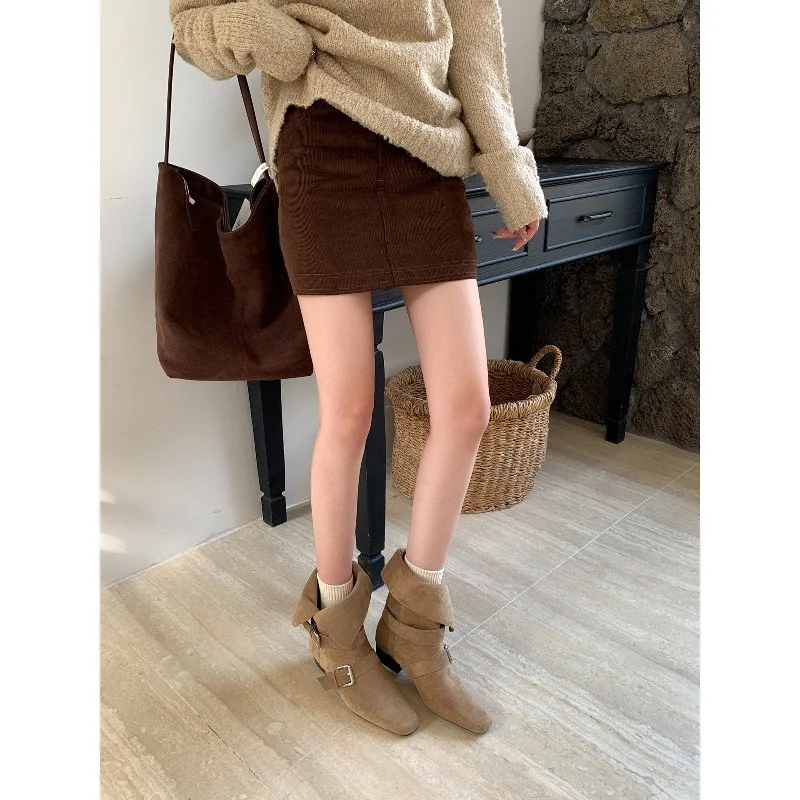 Breakj Breakj Vintage Skinny Skinny Short Boots Women's Shoes 2025 New Autumn And Winter Brown Martin Boots French Western Ankle Boots