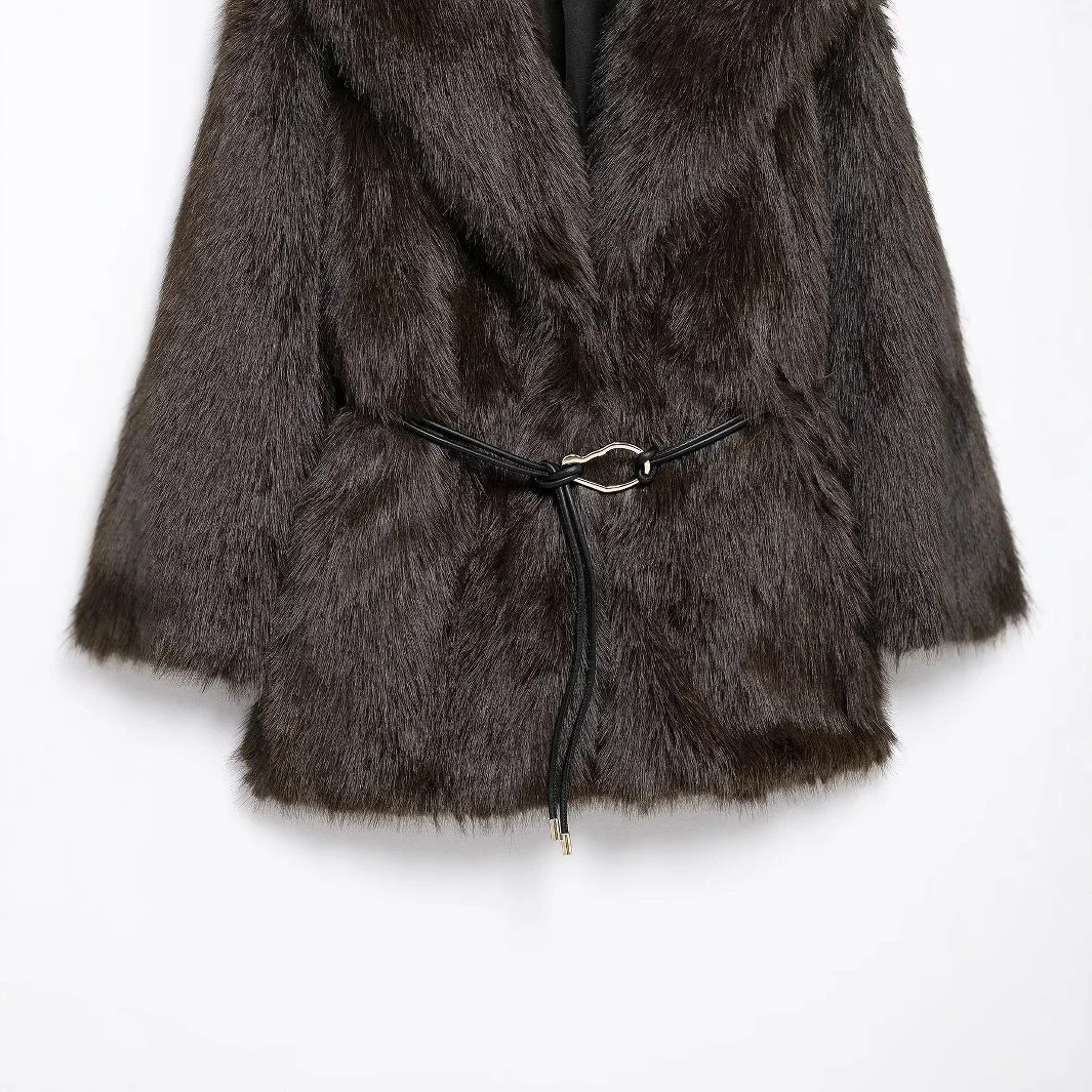 Nigikala Nigikala Women's Clothing New Temperament Collar Imitation Fur Medium And Long Coat