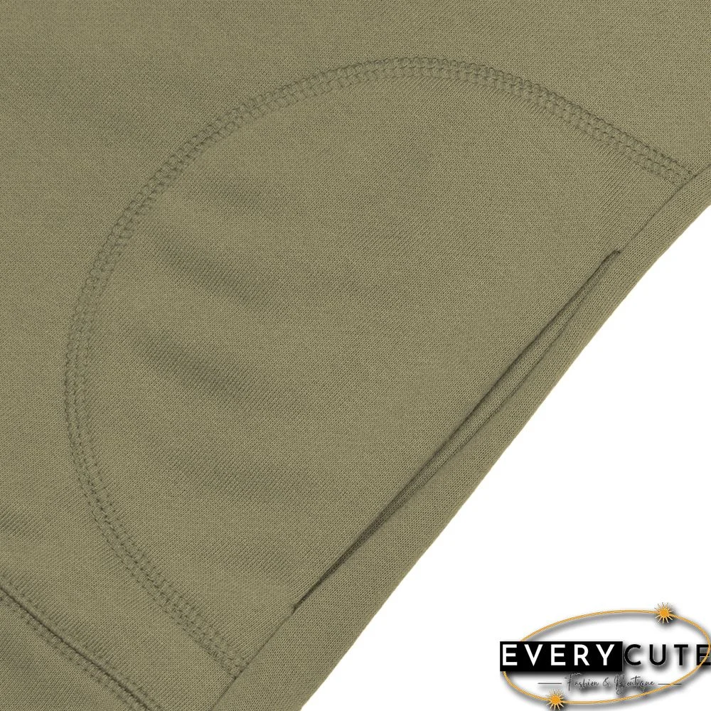 Waffle Knit Splice Army Green Pocket Hoodie