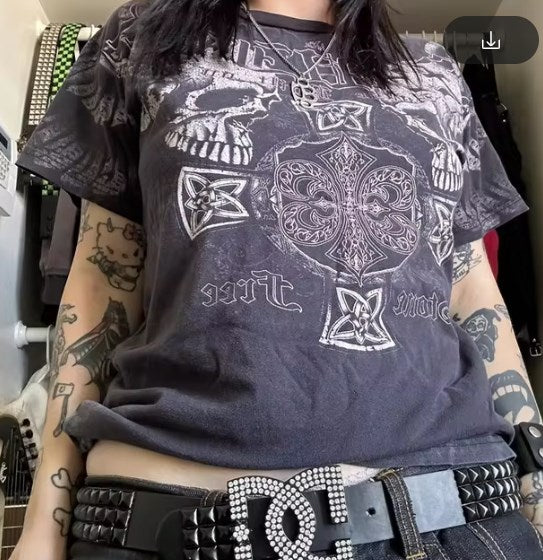 Aiertu 2000s Retro Baby Tee Graphic Letter Print Short Sleeve T-shirt Harajuku Mall Goth Emo Y2K Grunge Preppy 00s Vintage Crop Tops Aiertu