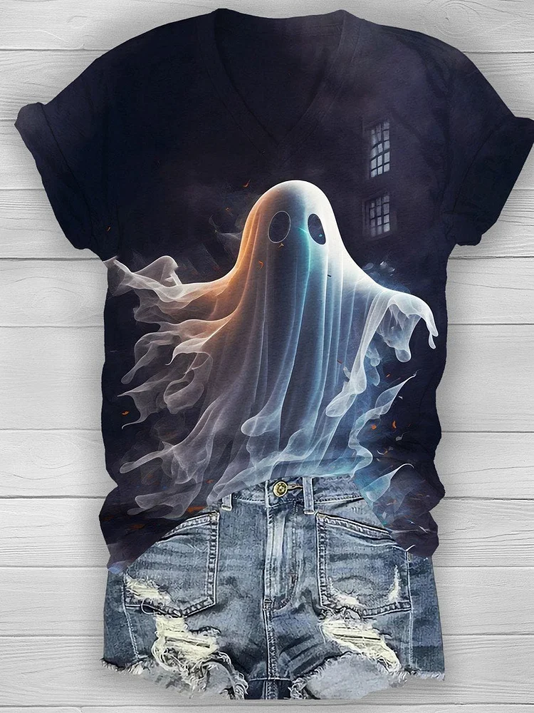 Women's Halloween Ghost Print Casual T-Shirt